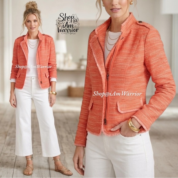 Chico's Jackets & Blazers - Chico’s orange tweed fringe moto jacket *shop@iamwarrior